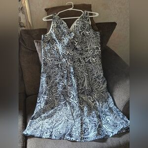 Lands' End Black and White Paisley Sleeveless Dress